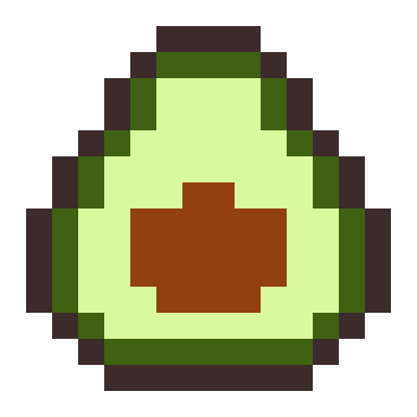 Avocado pixel art, 16×16 color by number