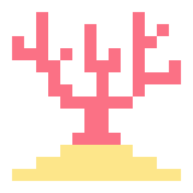 Coral pixel art, 16×16 color by number